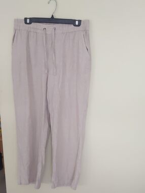 Womens Casual Drawstring Linen-Blend Pants - Light Beige